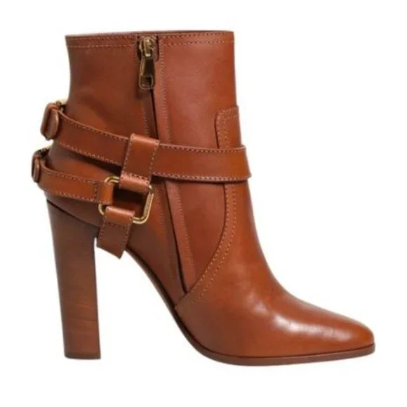 DG BROWN LEATHER BUCKLE ANKLE BOOTS - Picture 4 of 5